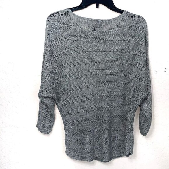 Tahari Linen Sweater Womens Small Open Knit Gray Dolman Sleeves Layering Casual - Picture 3 of 9